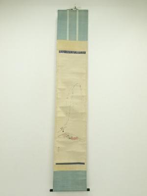 明治～大正期　竹堂筆　玉柳に羽子板　肉筆紙本掛軸